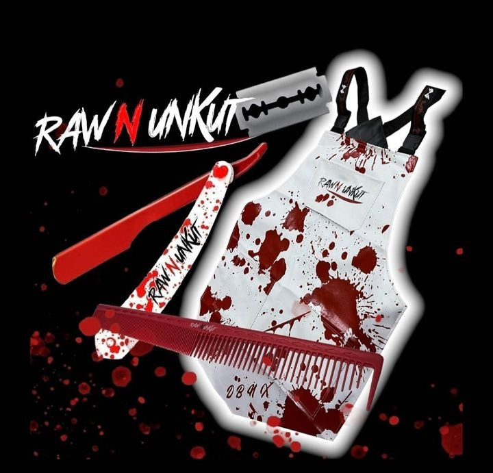 RAW N UNKUT APRON + Folding Razor + Comb + Blades