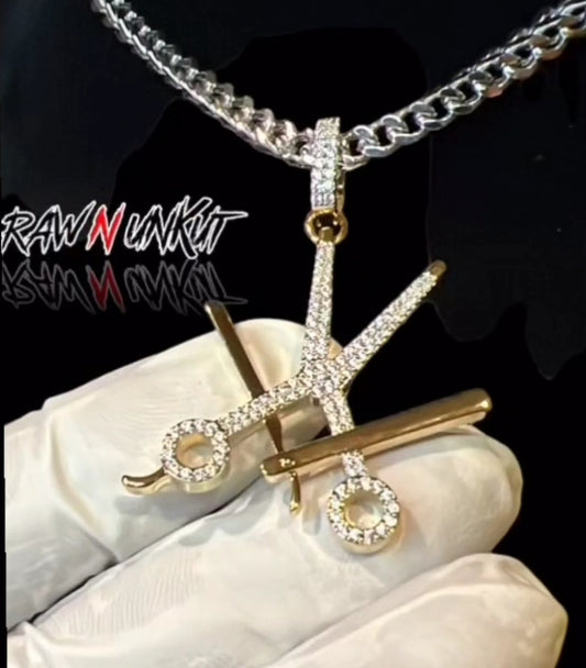 RAW N UNKUT SCISSOR,RAZOR HOLDER PENDANT + CHAIN