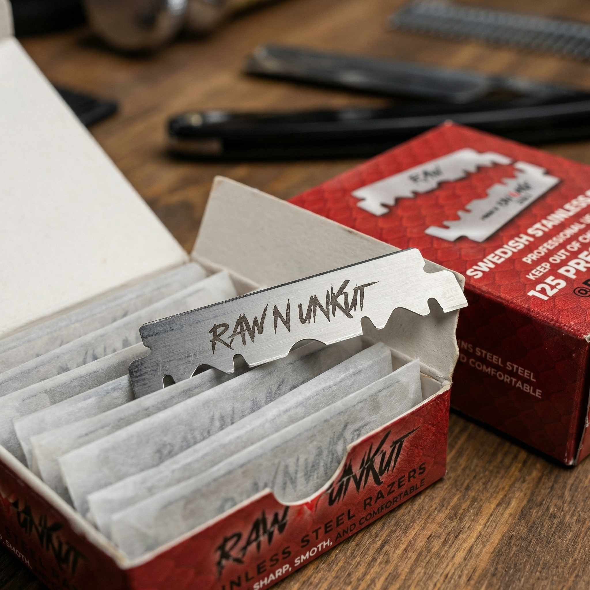 Raw N Unkut Precut Razor Blades Pack of 10 for Professional Barbers