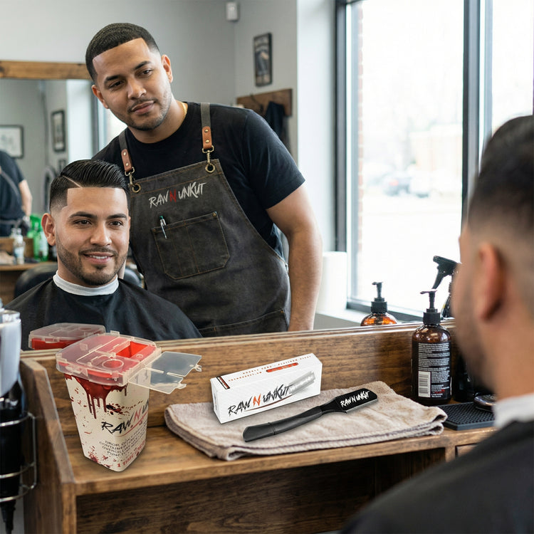 Barber Starter Kit Razor Holder, Blade Pack, Sharp Container, and Gripper Comb