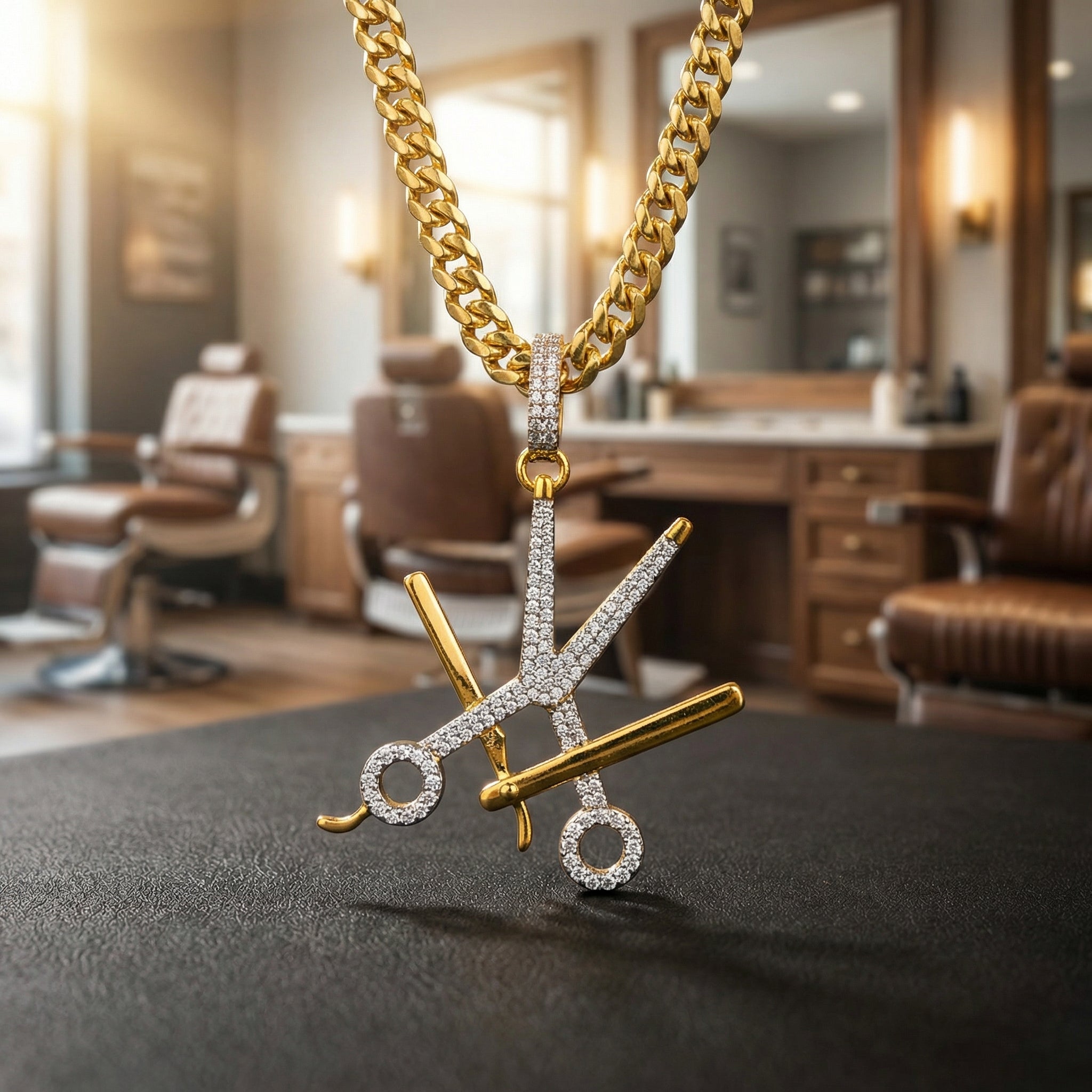 Raw N Unkut Scissor and Razor Holder Pendant Necklace with Chain