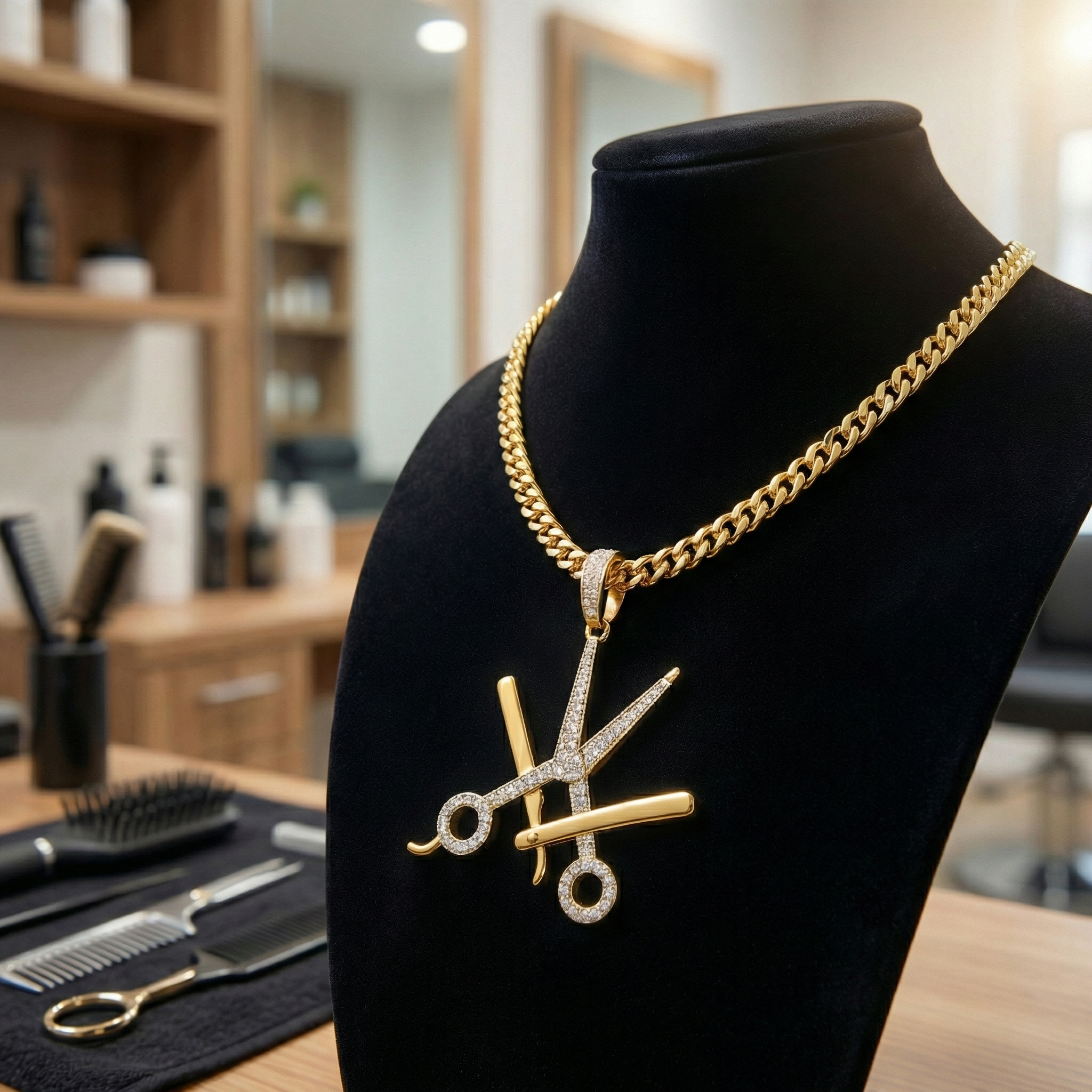 Raw N Unkut Scissor and Razor Holder Pendant Necklace with Chain