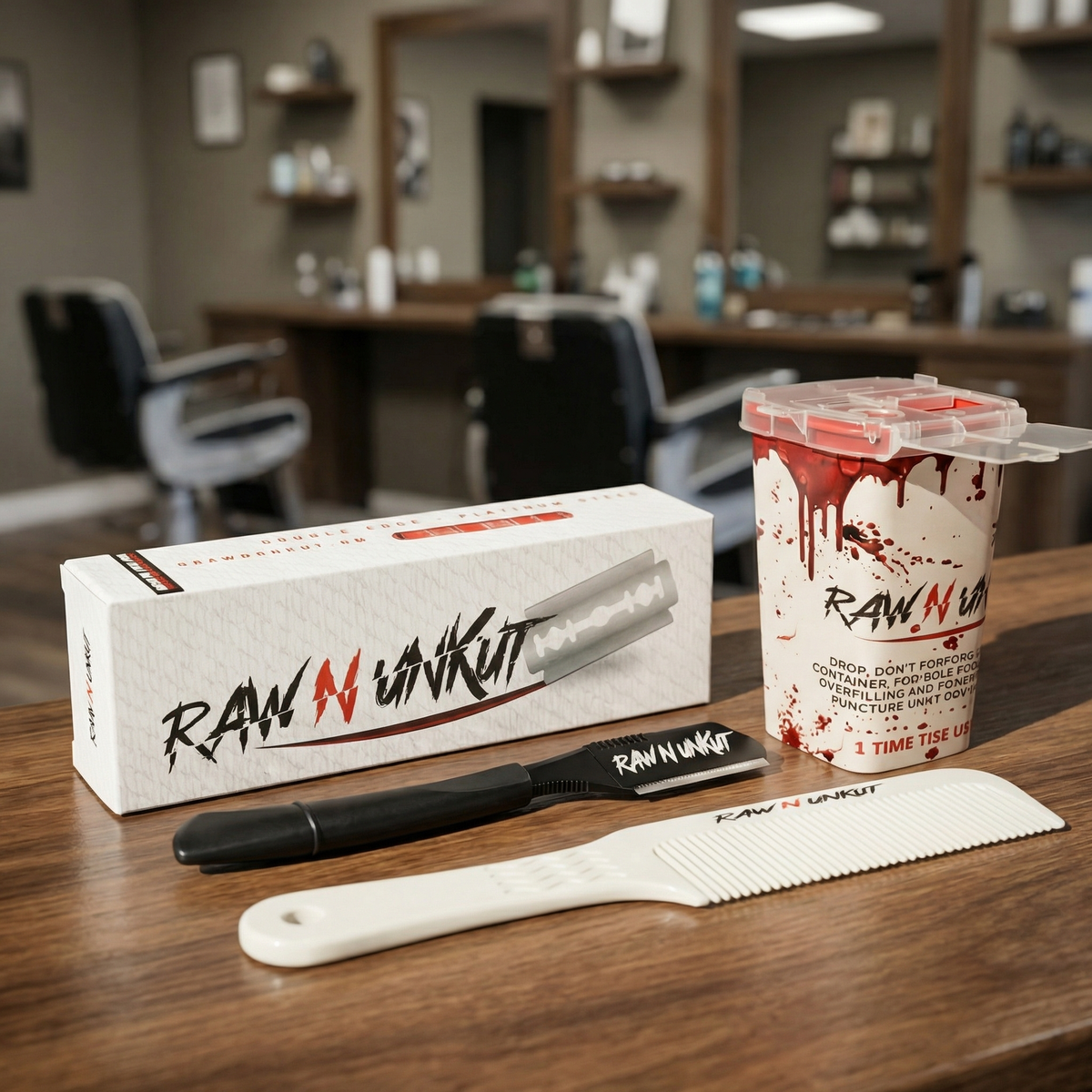 Barber Starter Kit Razor Holder, Blade Pack, Sharp Container, and Gripper Comb