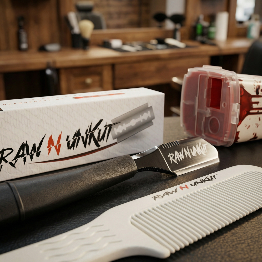 Barber Starter Kit Razor Holder, Blade Pack, Sharp Container, and Gripper Comb
