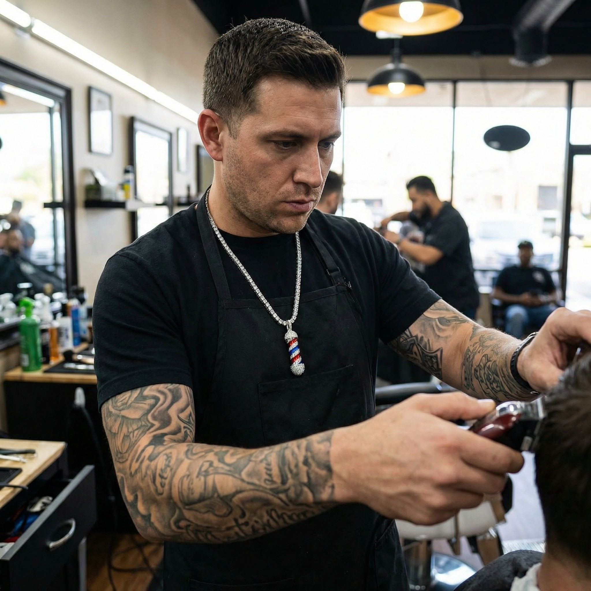 Barber Logo Pendant Necklace with Chain