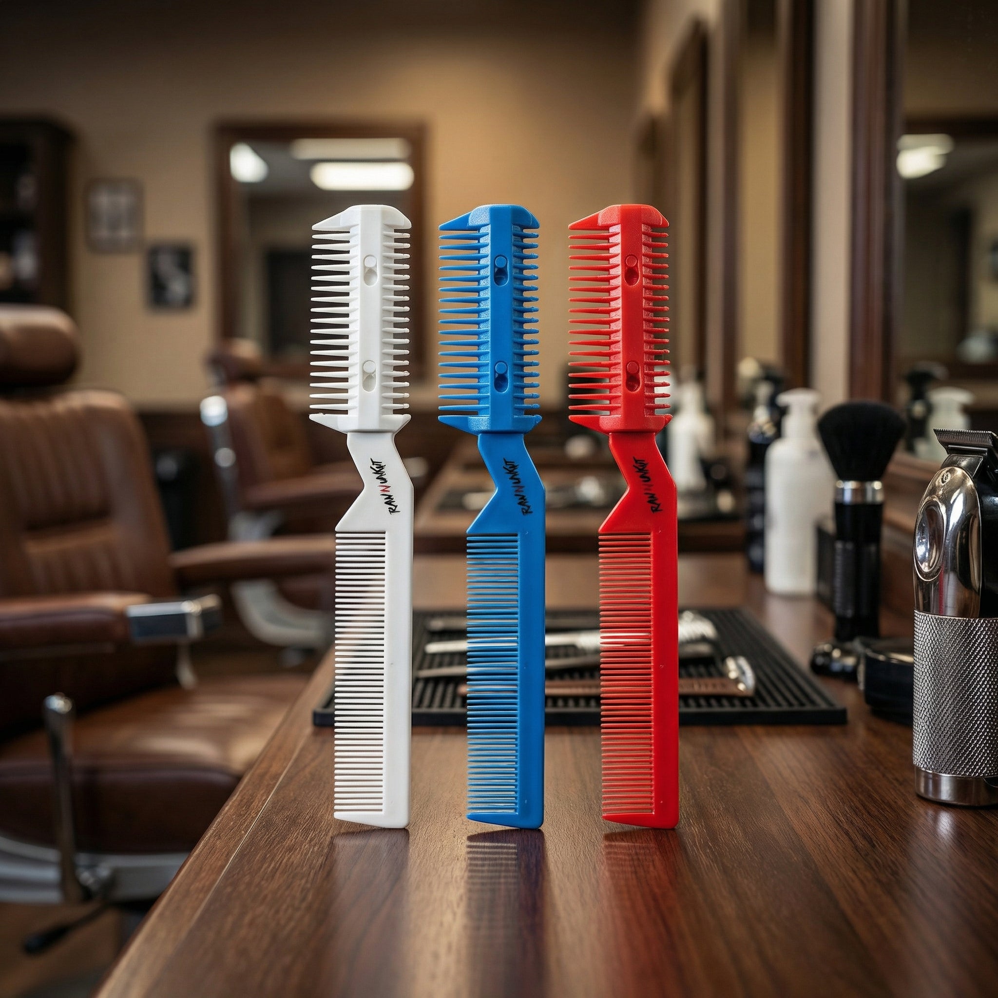 Raw N Unkut Professional Barber Comb Set Gripper Razor and Parting