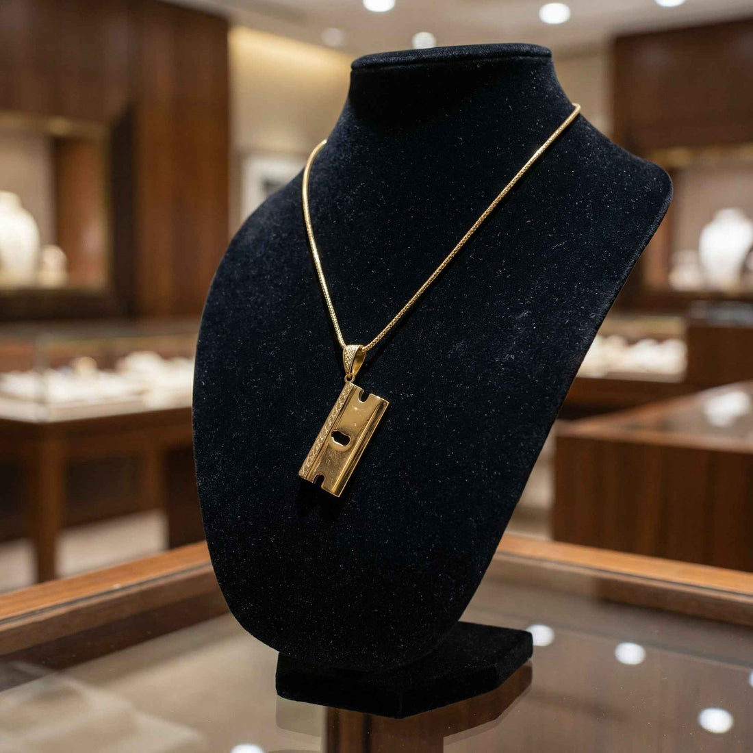 Raw N Unkut Custom Gold Razor Pendant Necklace with Chain
