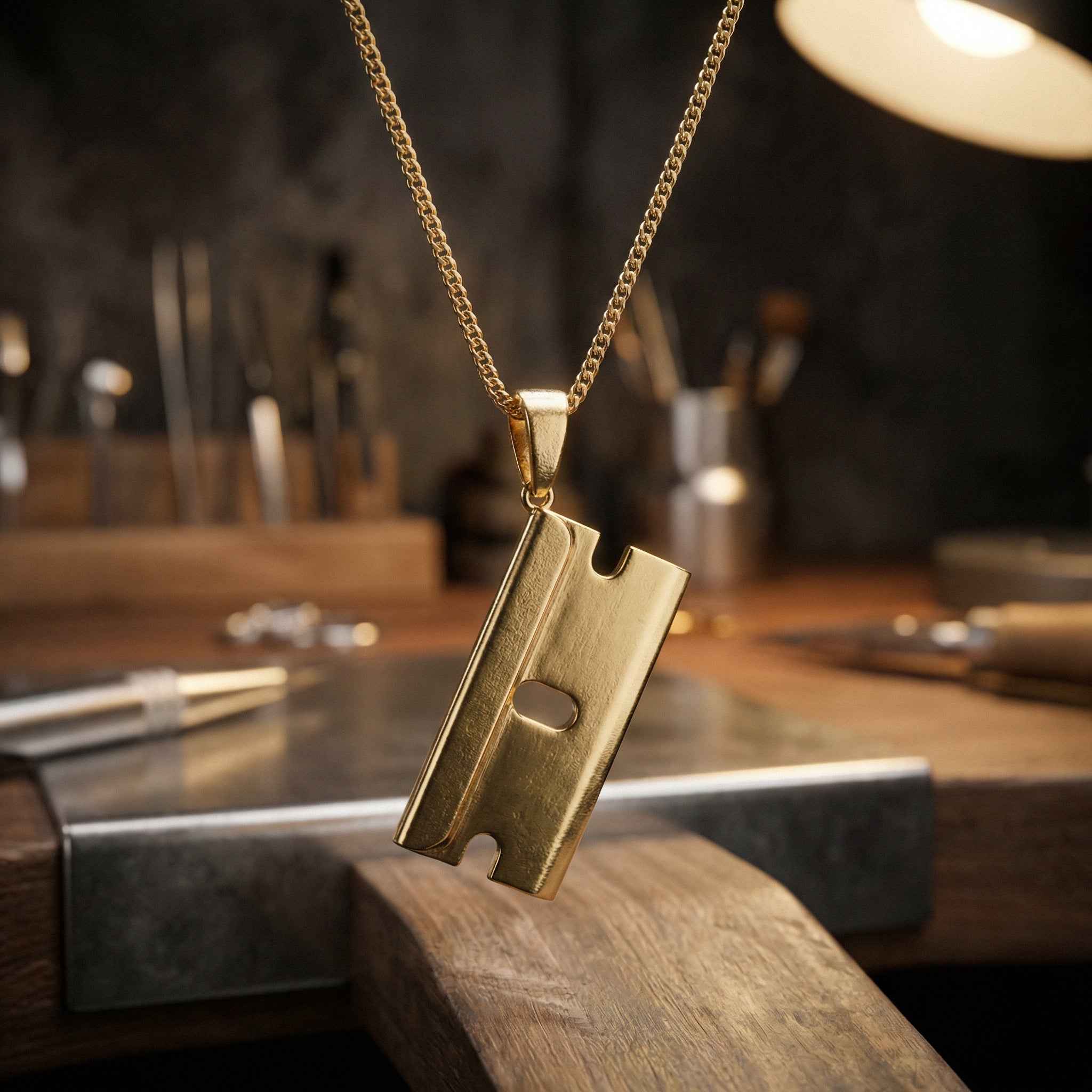 Raw N Unkut Custom Gold Razor Pendant Necklace with Chain