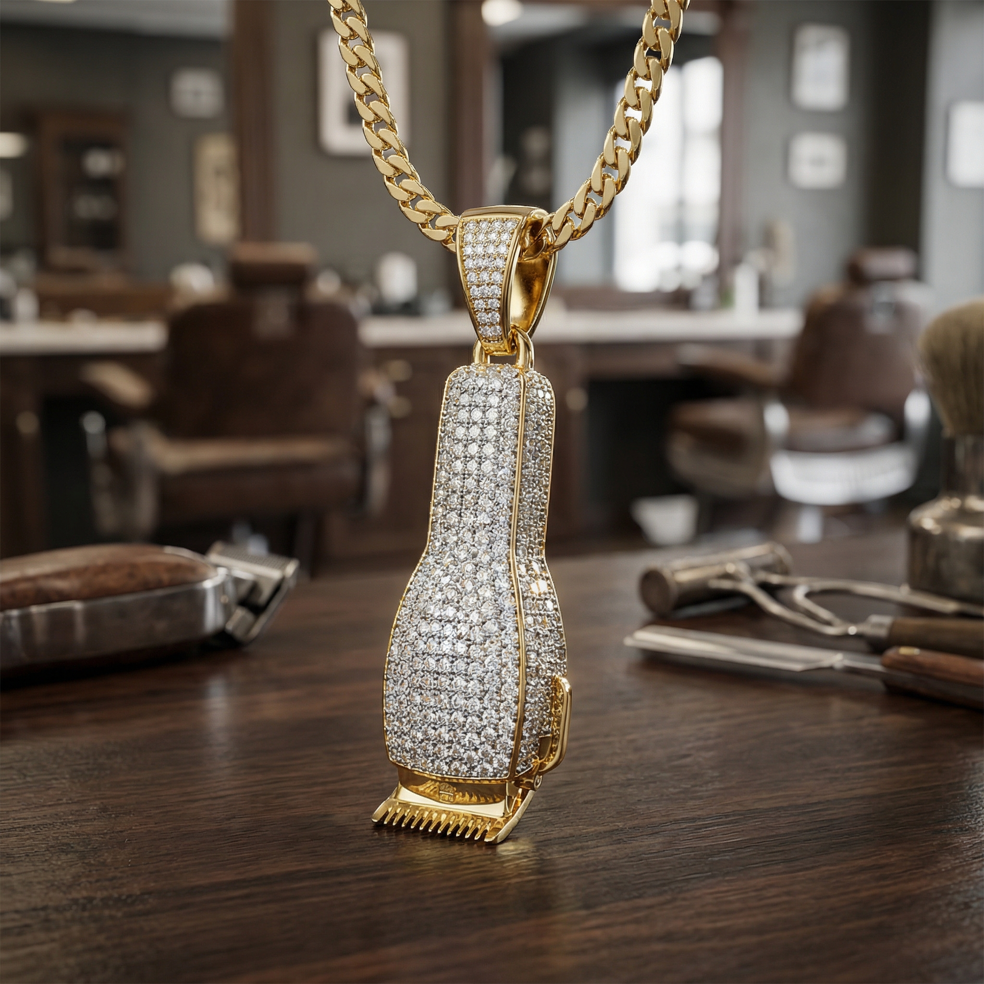 Iced Out Clipper Pendant Necklace with Chain