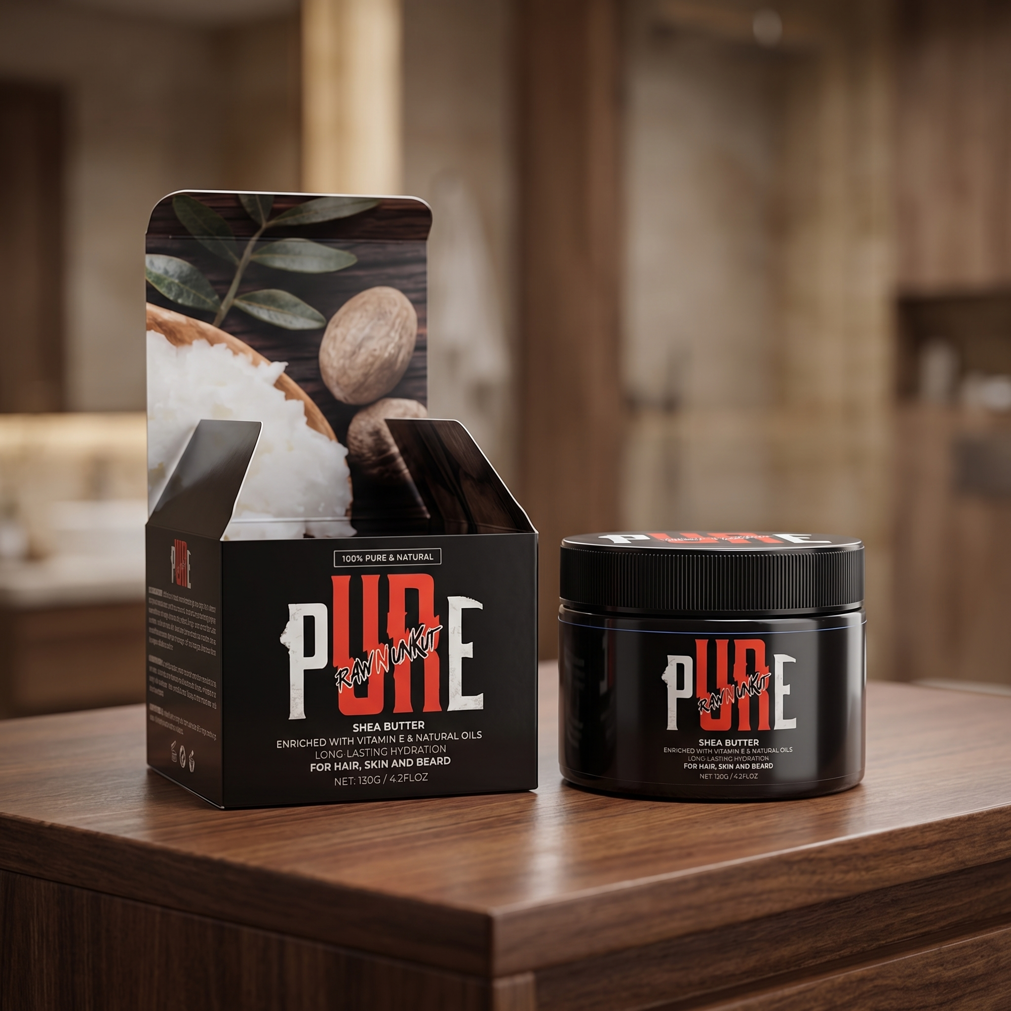 PURE Raw N Unkut Shea Butter – Hair, Skin & Beard Moisturizer (120g)