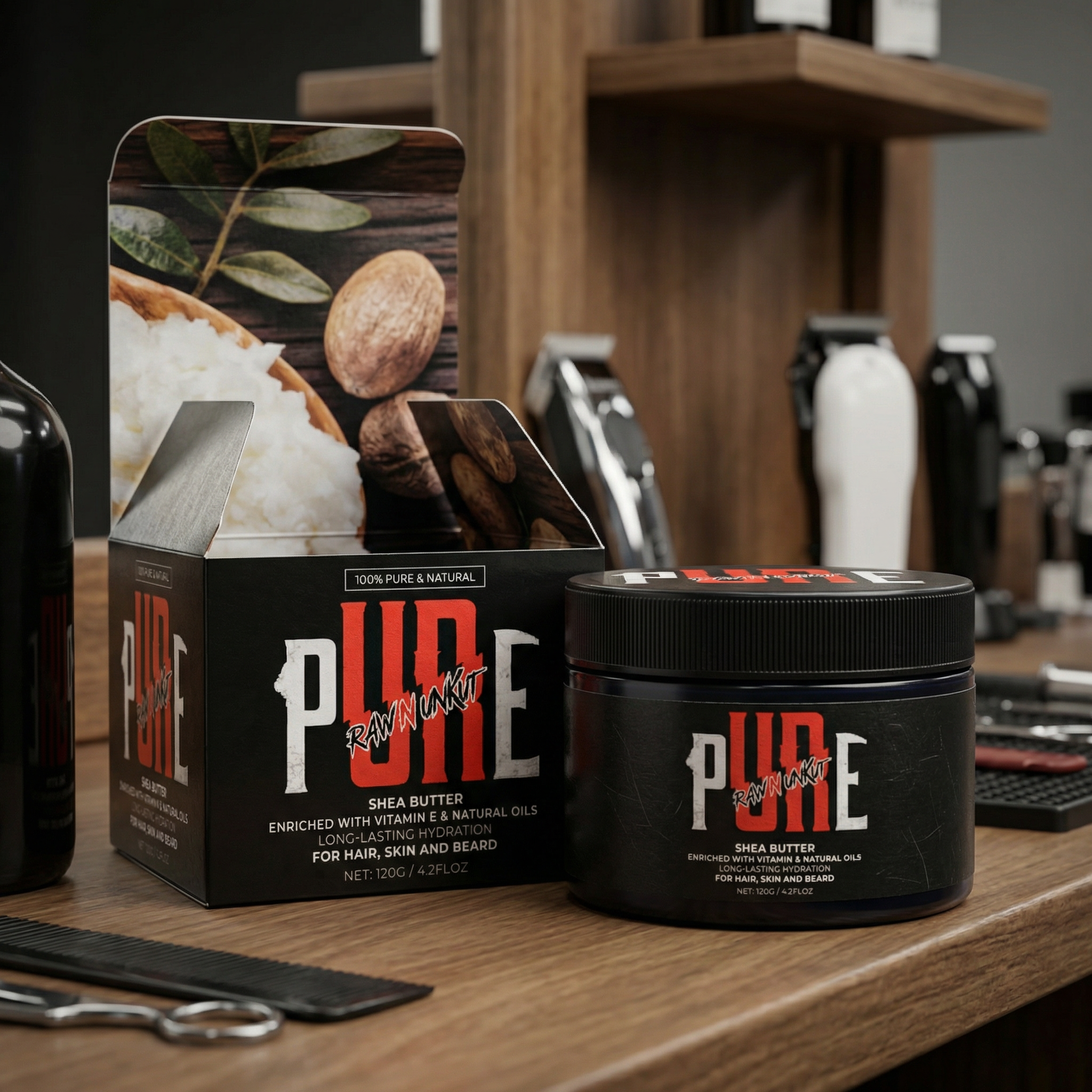 PURE Raw N Unkut Shea Butter – Hair, Skin & Beard Moisturizer (120g)