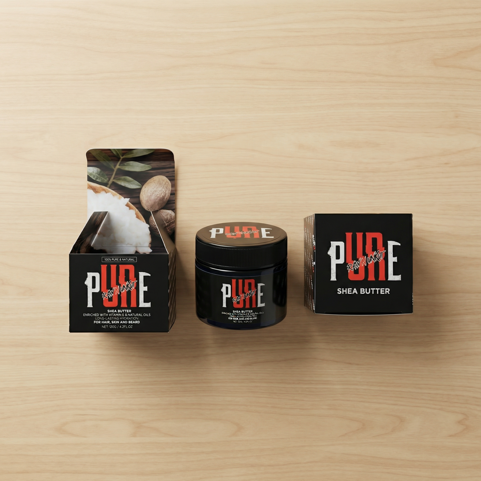 PURE Raw N Unkut Shea Butter – Hair, Skin & Beard Moisturizer (120g)