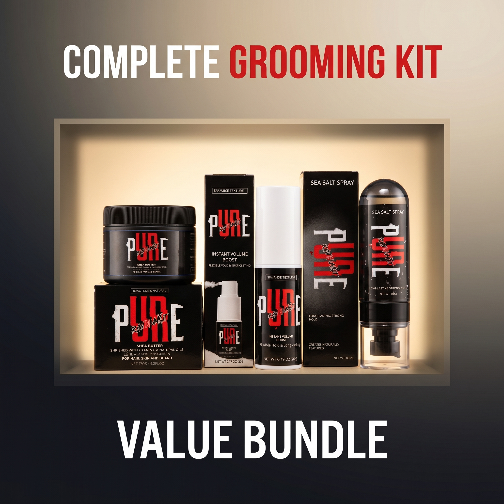 PURE Grooming Kit – Sea Salt Spray, Volume Boost & Shea Butter Styling Bundle