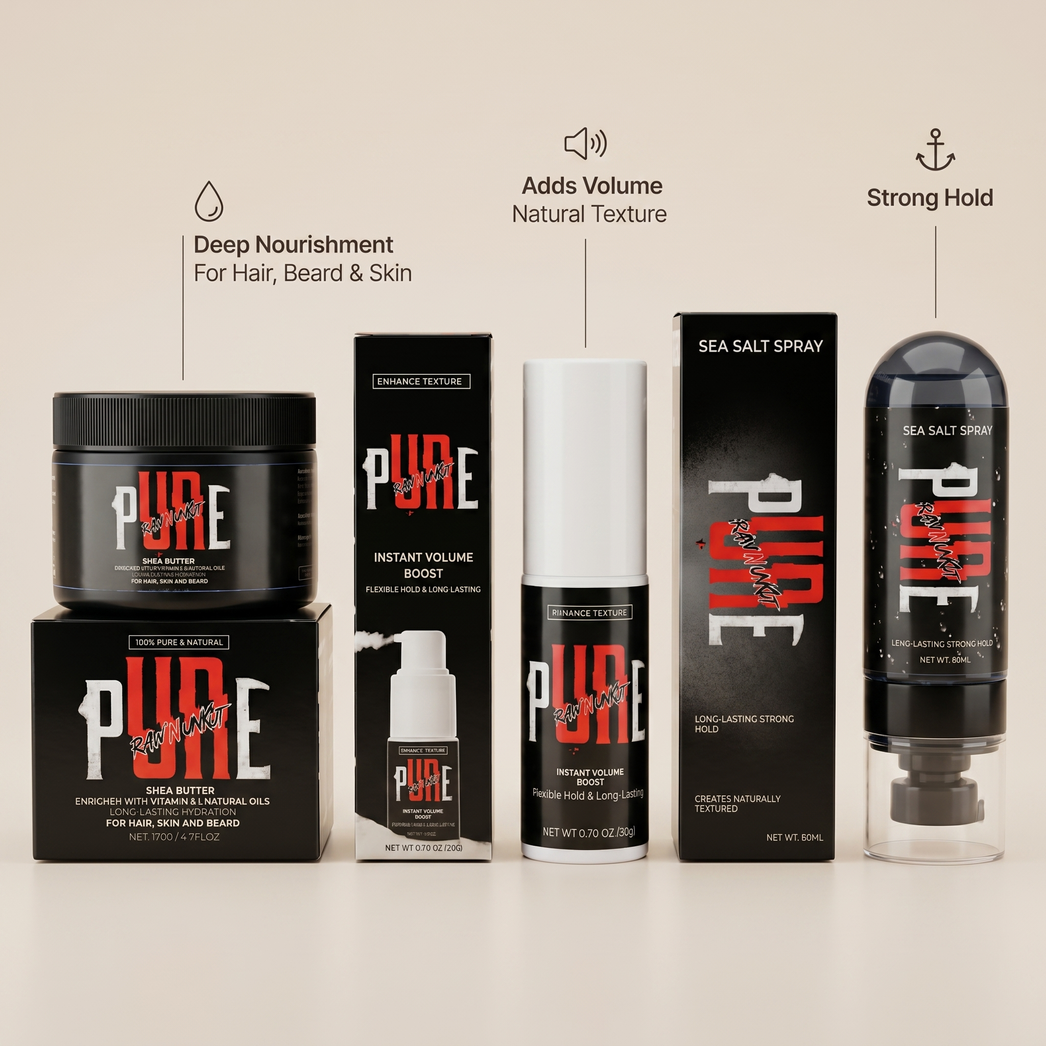 PURE Grooming Kit – Sea Salt Spray, Volume Boost & Shea Butter Styling Bundle