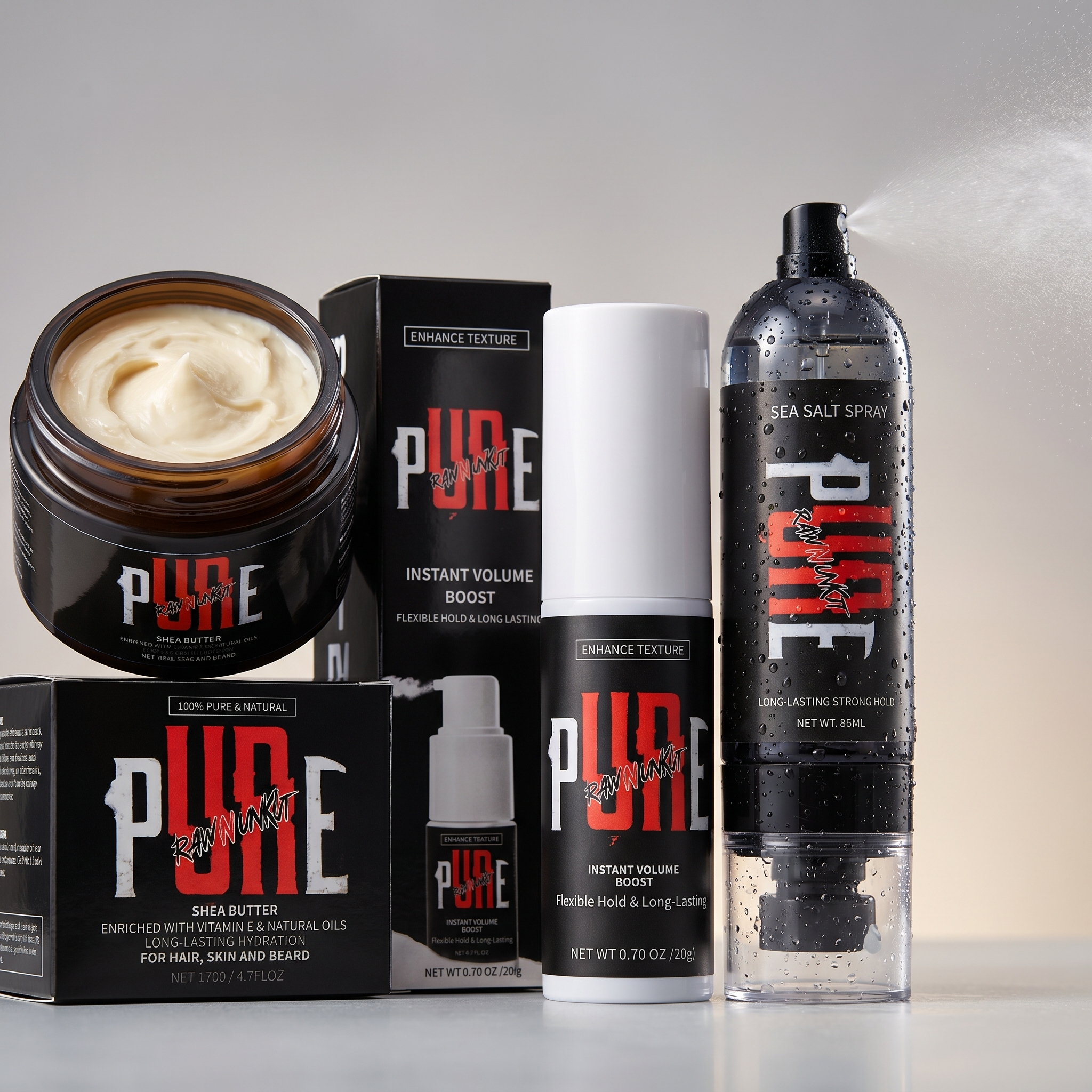 PURE Grooming Kit – Sea Salt Spray, Volume Boost & Shea Butter Styling Bundle