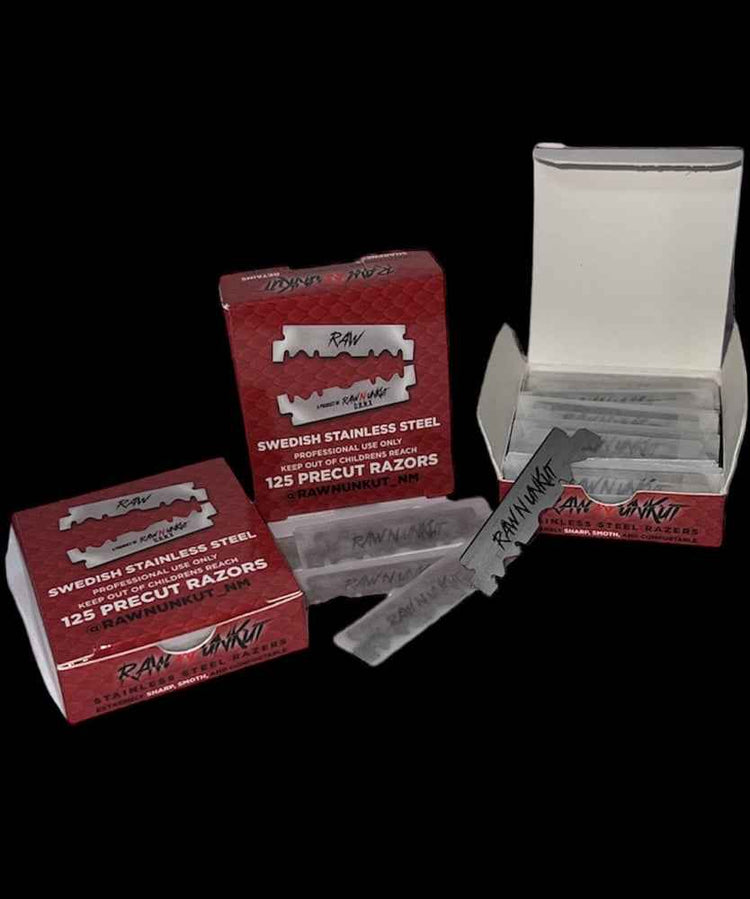 Raw N Unkut Precut Razor Blades Pack of 10 + Gripper Comb + Sharp Container