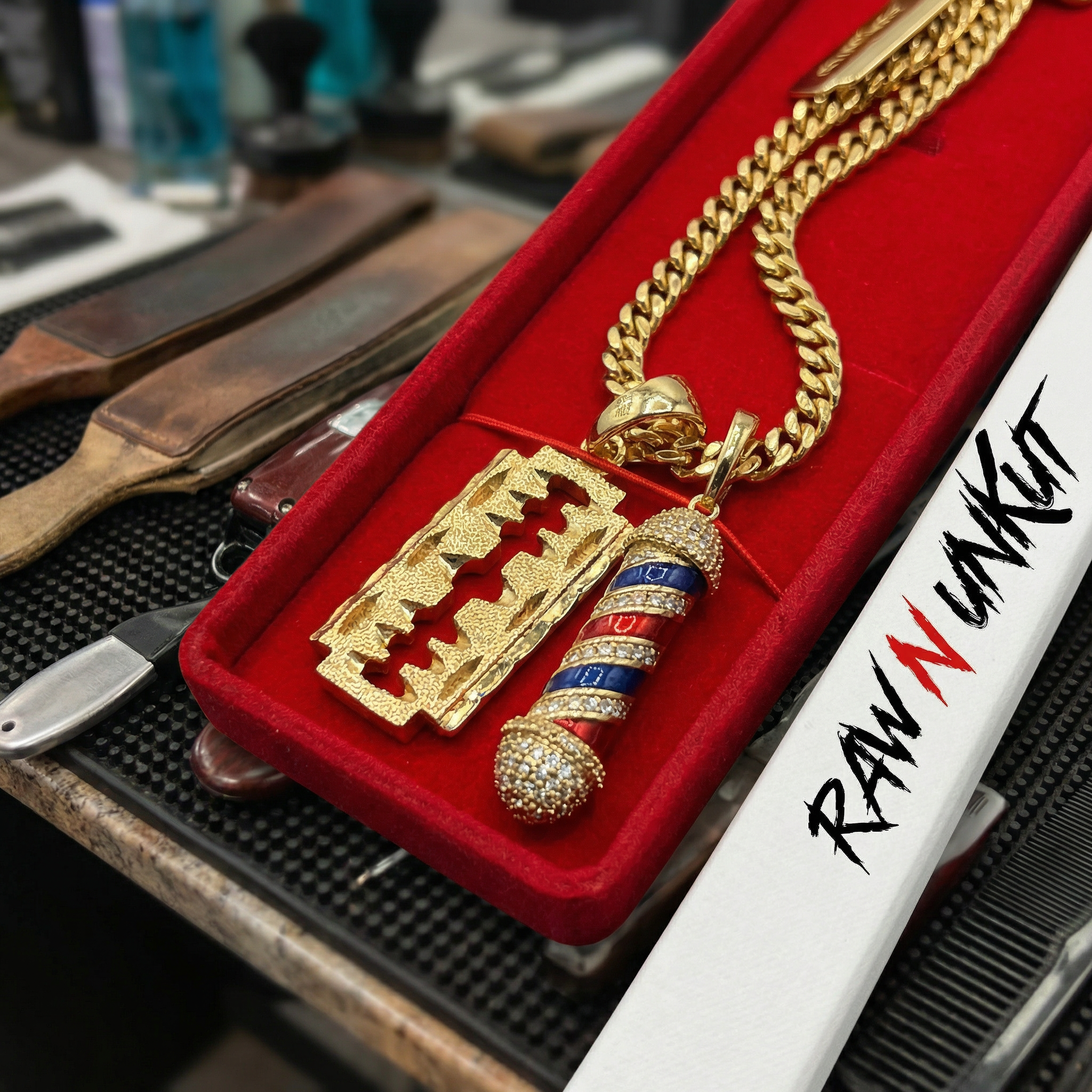 Blade Pendant Barber Logo Necklace with Chain