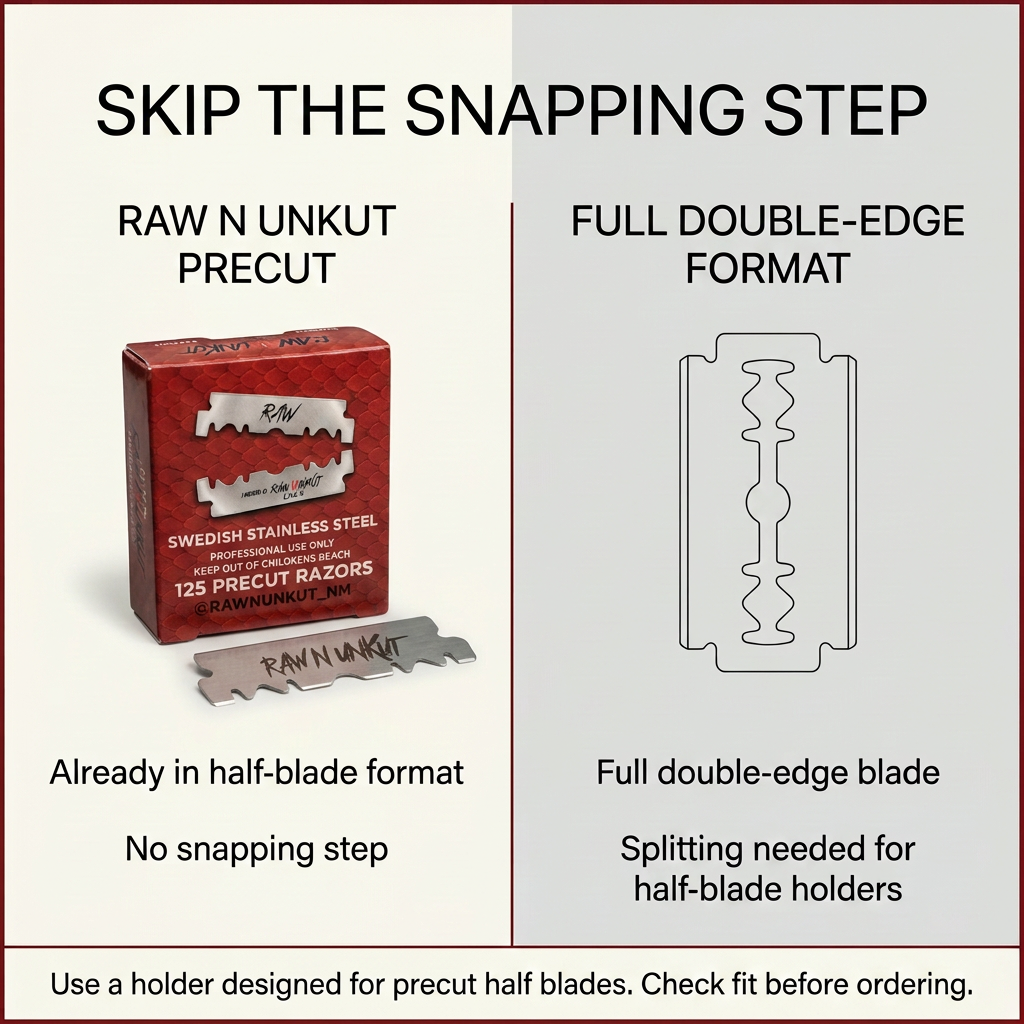 RAW N UNKUT Precut Razor Blades — 125 Blades per Box | Professional Barber Grade Swedish Steel