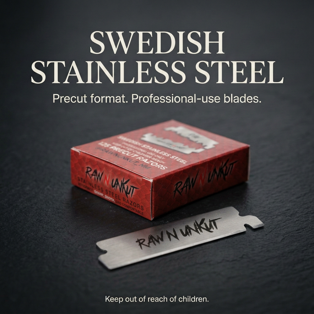 RAW N UNKUT Precut Razor Blades — 125 Blades per Box | Professional Barber Grade Swedish Steel