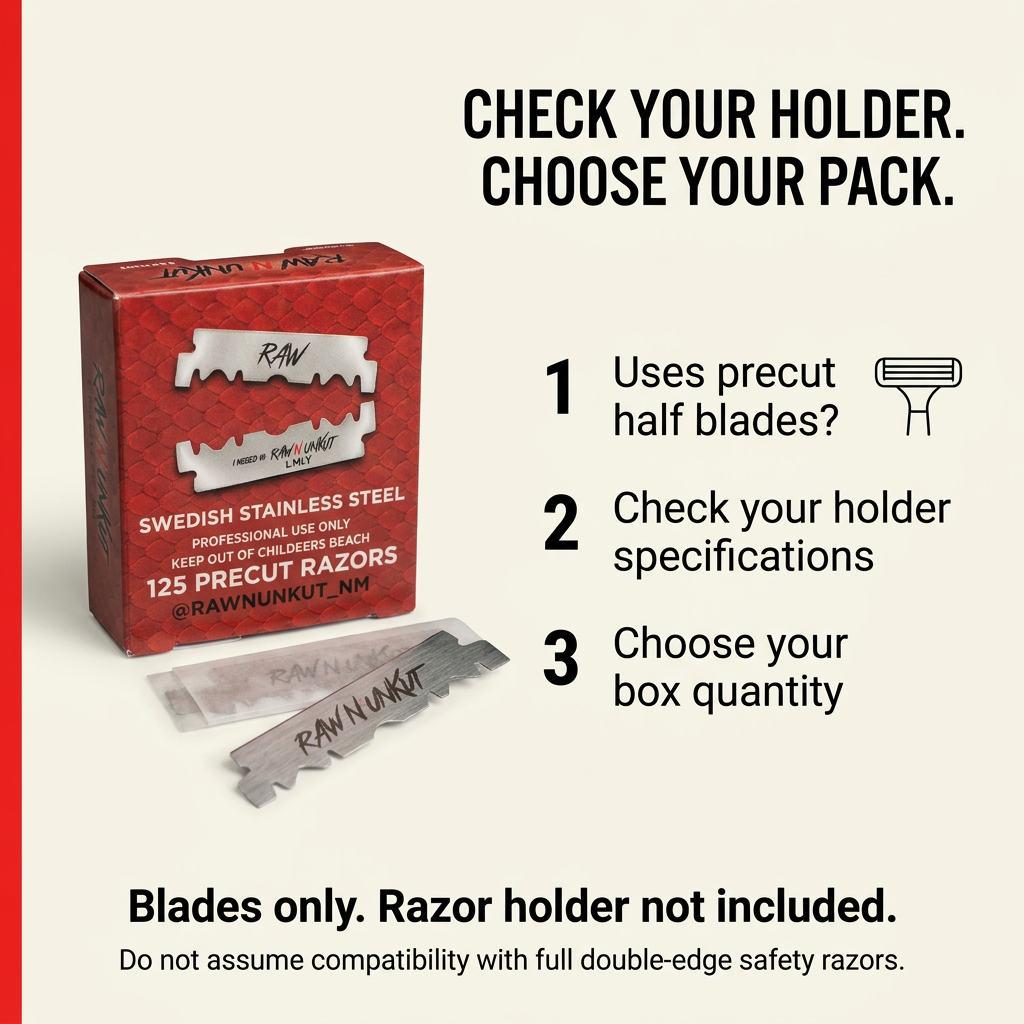 RAW N UNKUT Precut Razor Blades — 125 Blades per Box | Professional Barber Grade Swedish Steel