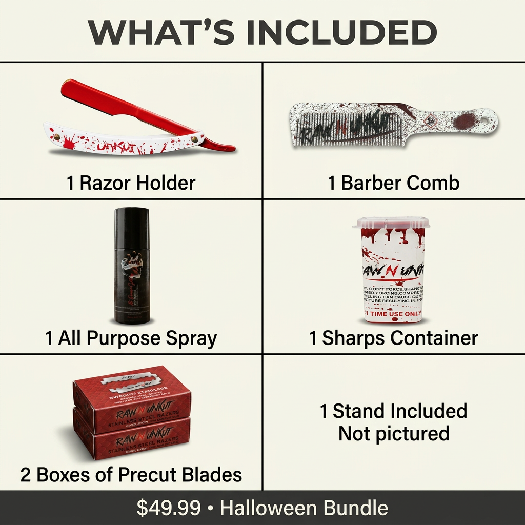 RAW N UNKUT Halloween Barber Essentials Bundle | 7-Piece Station Restock